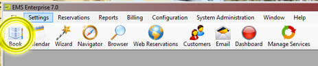 Screenshot of EMS application showing the Book button.