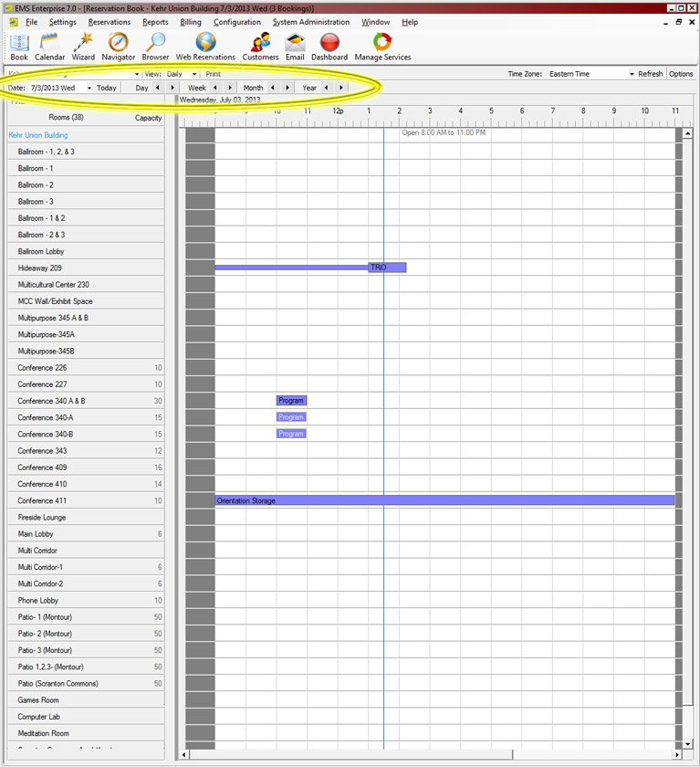 Screenshot of EMS application Reserveration Book view.
