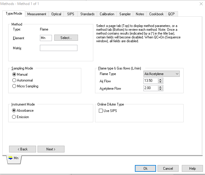 Screenshot of the methods window.